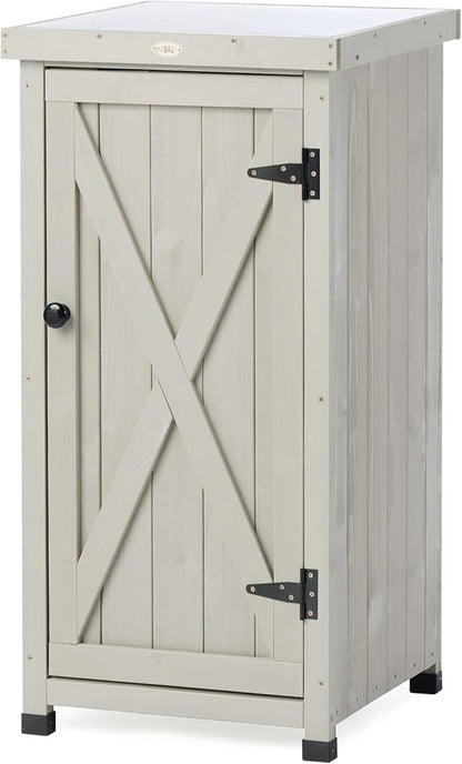 Outdoor Storage Cabinet for Patio, Garden Potting Bench Table with Shelves & Metal-Tabletop, Wooden Planting Work Station, Weatherproof