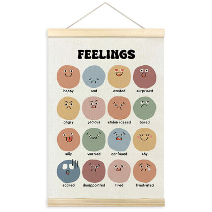 TLESKE Boho Classroom Feelings Emotions Chart Poster Hanger Frame for Toddlers Kids, Homeschool Hanging Wall Art Room Decor for Nursery Playroom, Preschool Prek Learning Educational Poster, 16x24