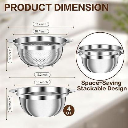 Colander, Strainer Bowl, Stainless Steel Colander, Rice Washing Bowl, Pasta