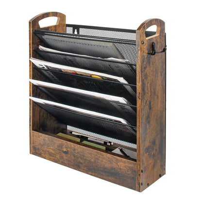 EHWINE Wall File Organizer, 6 Tier Hanging Wall File Organizer with Bottom Tray, Mail Organizer Wall Mount, Wooden Desk Organizer for Office or Home