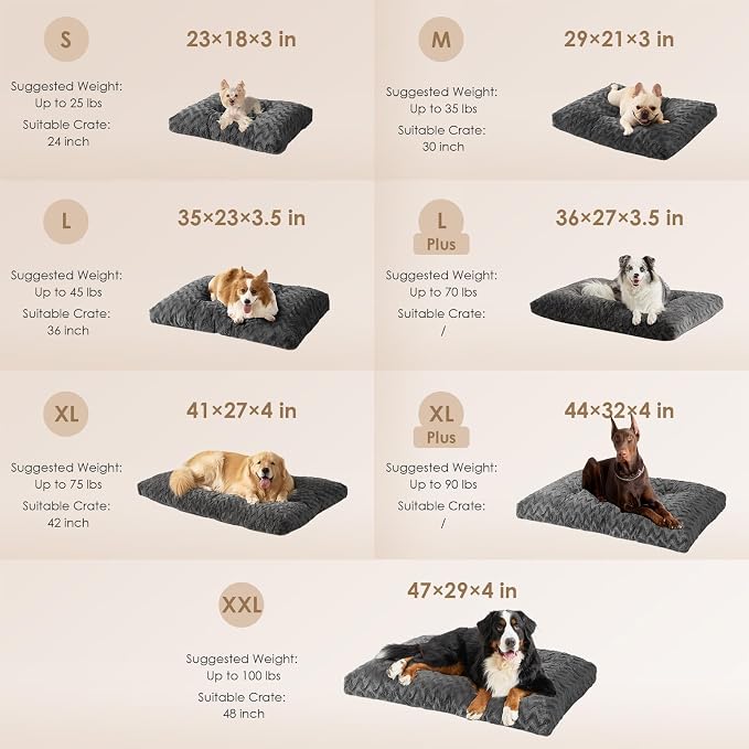 EHEYCIGA XXL Washable Dog Bed for Crate 47x29 Inch, Kennel Pad for Extra Large Dogs Up to 100 lbs, Plush and Comfy Pet Sleeping Mat, Charcoal