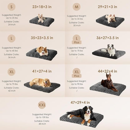 EHEYCIGA XXL Washable Dog Bed for Crate 47x29 Inch, Kennel Pad for Extra Large Dogs Up to 100 lbs, Plush and Comfy Pet Sleeping Mat, Charcoal