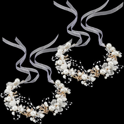 Retrowavy 2 Pcs Flower Girl Headpiece, Flower Girl Hair Accessories Rhinestone Crystal Princess Pearl Headband Bridal Hair Headband for Wedding First Communion(Gold)