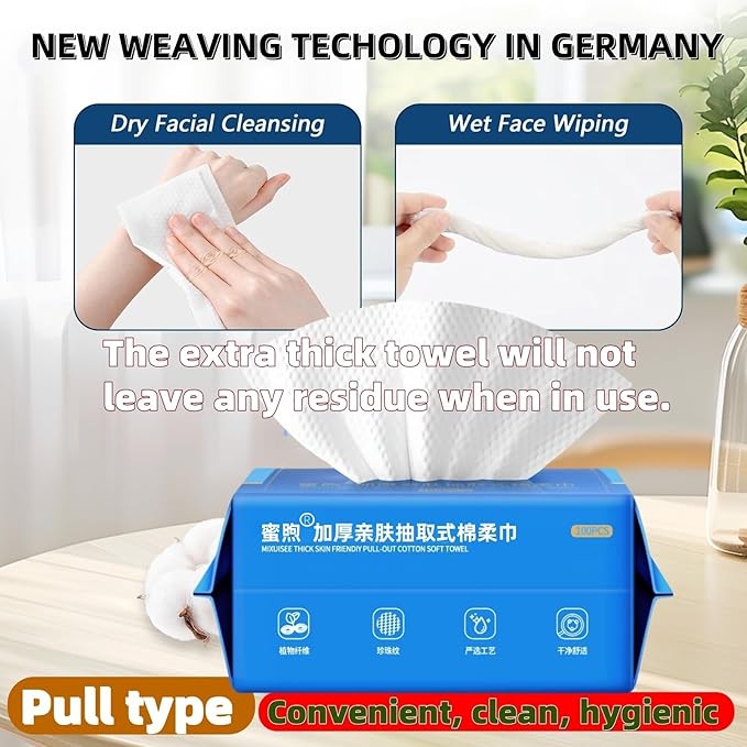 Disposable face towel, MIXUISEE thick and soft face towels, 100% cotton face