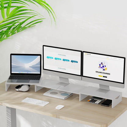 ErgoFocus Triple Monitor Stand Riser, Extra Long Monitor Lift for 3 Monitors, Dual Monitor Stand with Length and Angle Adjustable