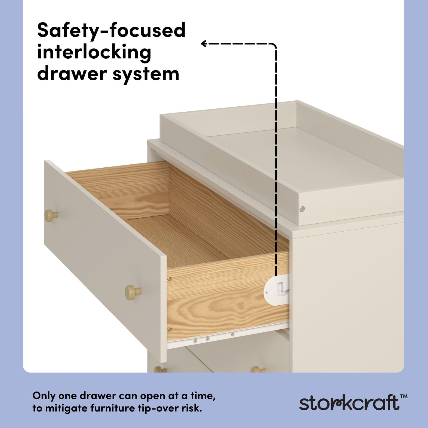 Storkcraft Texas 3 Drawer Chest with Removable Changing Table Topper (Frosted Oat/Driftwood) – GREENGUARD Gold Certified Baby Dresser, Interlocking Drawer System for Nursery & Kids’ Bedroom Dresser