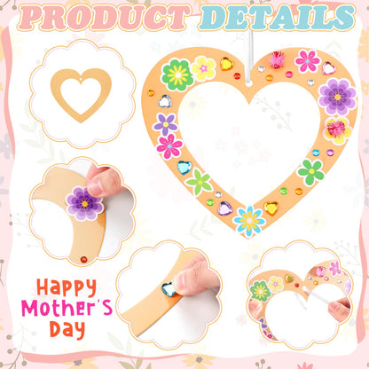 Motipuns 72 Pcs Mothers Day Craft Kits DIY Mother's Day Craft with Heart Wreath Heart Flower Gem Stickers Pom Poms Ribbon Foam Dots Paper Gifts for Mom Grandma Ladies DIY Activity