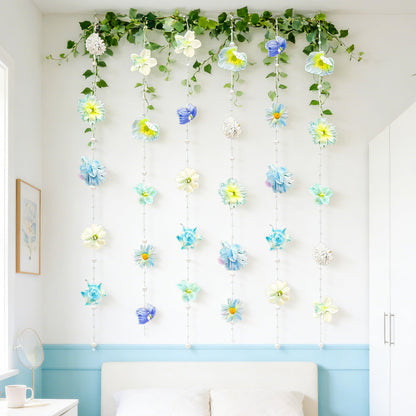 4.27 ft Blue Flower Garlands Hanging Artificial Wildflower Floating Floral Backdrop Flower Garland for Garden Wall Decor Birthday Party Supplies