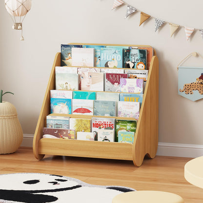 Lkeiyay Montessori Kids Bookshelf, Wooden 4-Tier Front Facing Book Organizer for Nursery Classroom Kids Room