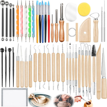 OMTRS Clay Sculpting Tools Kit, Pottery Clay Tools for Adult, Beginners and Artists, Pottery Carving Kit for Pottery, Dotting, Molding, Shaping (Natural)