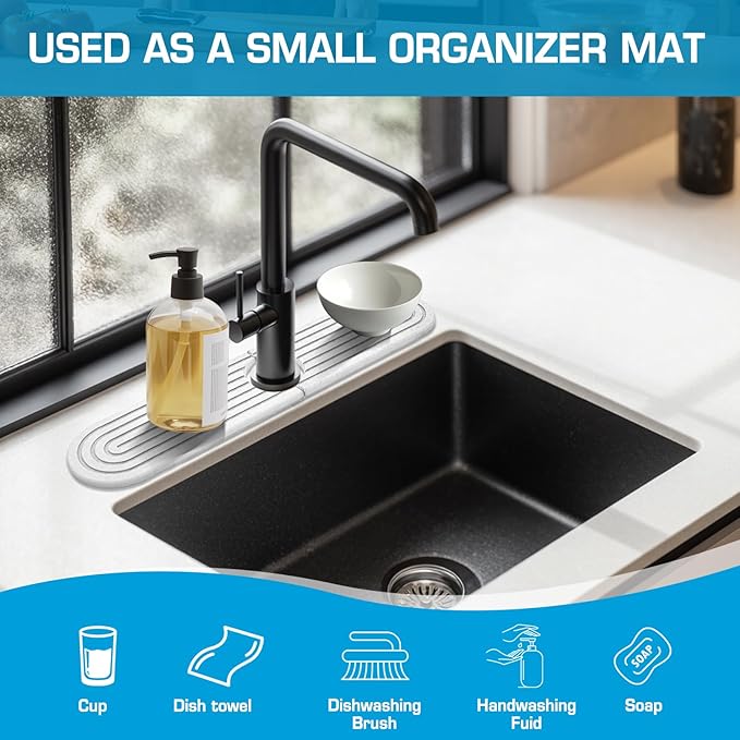 White Diatomite Faucet Mat, Fast-Drying Stone Sink Tray&Splash Guard