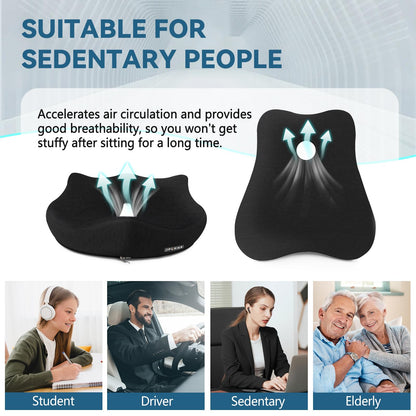 JIPORIER Seat Cushion & Lumbar Support Pillow for Office Chair,Memory Foam Chair Cushions for Tailbone Pain, Non-Slip Back Support for Desk,Gaming Chair,Wheelchair, Breathable & Machine Washable