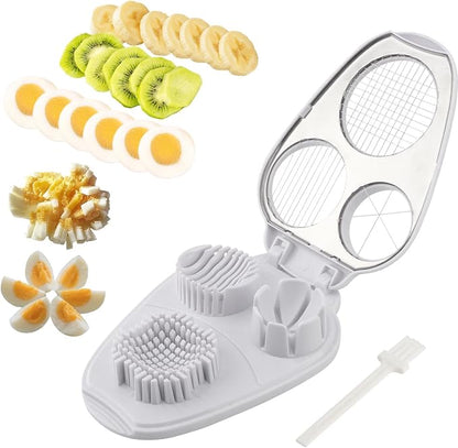 3 in 1 Boiled Egg Slicer, 3 Slice Modes Chopper Cutter with Brush, Manual Egg Slicer Steel Wire Dicer for Hard Boiled Eggs, Kitchen Gadget for Soft Fruit Butter, Labor Saving