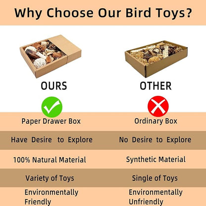 Bird Foraging Toys Parrot Chew Shredding Toys Bird Foraging Box for Parakeets Cockatiels Conures Lovebirds and Small to Medium Birds(Natural)