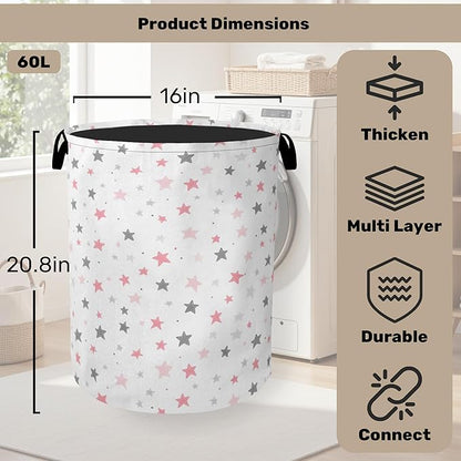Cute Pink Stars Foldable Canvas Laundry Basket