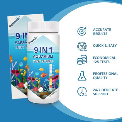 Aquarium Test Strips for Fish Tank: 9 in 1 Aquarium Ammonia Test Strips for Fish Tank - 125 Counts Aquarium Water Test Kit Testing Ammonia Nitrogen, Copper, pH and More