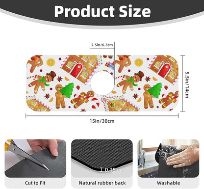 Christmas House Gingerbread Man Furits Kitchen Sink Splash Guard Faucet Mat 1