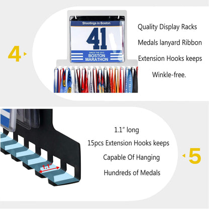 Lapetale Fashion White Race bib and Medal Display,Marathon Medal Display and Runner Medal Hanger Display,Bib Running Medal Display, Running Medal Hanger Display,Medal Holder for Wall