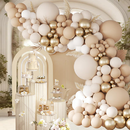 147pcs Neutral Balloon Arch Kit, Neutral Balloon Garland with Nude Sand White Metallic Gold Balloons for Wedding Birthday Baby Shower Decorations