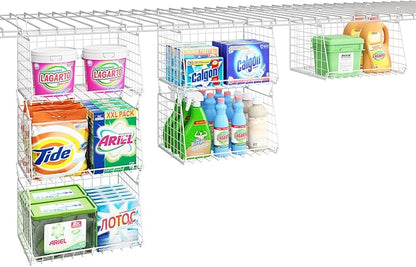 3-Tier Hanging Laundry Basket Organizer：Foldable Wire Shelf Laundry Room