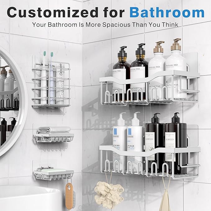 EUDELE 5-Pack Rustproof Stainless Steel Shower Caddy – No Drill Adhesive