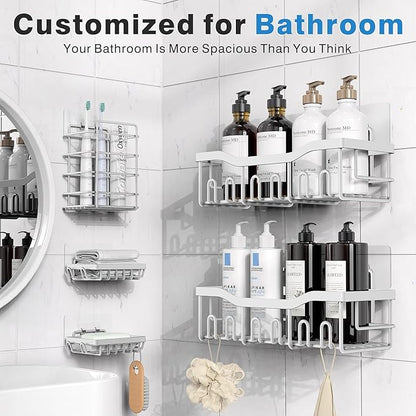 EUDELE 5-Pack Rustproof Stainless Steel Shower Caddy – No Drill Adhesive