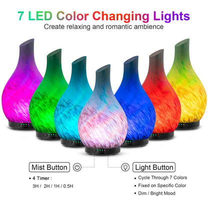 MAXWINER Essential Oil Diffusers Ultrasonic 3D Glass Aromatherapy Diffuser, Auto Shut-Off, Timer Setting, 7 Colors LED Lights Changing for Home, Office, Spa 120ml