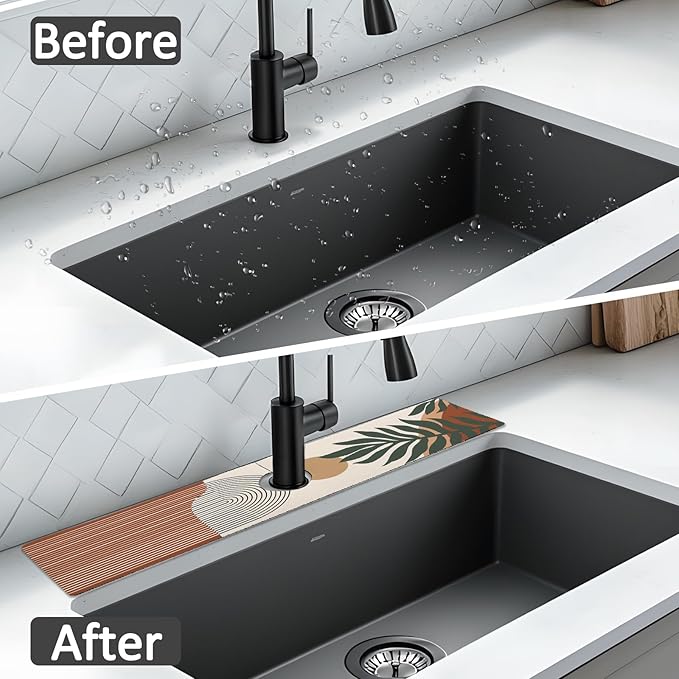 24" X 5.5" Kitchen Sink Splash Guard Faucet Mat Boho Super Absorbent Fast