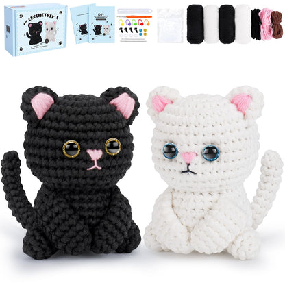 Fortuning's JDS Crochet Kit for Beginners, Cat Crochet Kits Complete Starter Kit with Step-by-Step Video Tutorials, Knitting Kit Adults, DIY Craft Gift for Birthday, Valentine's Day, Christmas