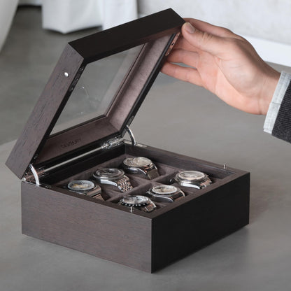 TAWBURY Wooden Watch Box Organizer for Men – 6 Slot Watch Box for Men | Luxury Watch Case for Men | Wood Watch Box Unisex | Wood Glass Watch Box Case Organizer | Wooden Watch Boxes for Men 6 Slot