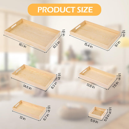 Aodaer 7 Pieces Wooden Trays, Wooden Nested Serving Trays, Rectangular Shape Wood Serving Tray with Handles for Kitchen Party Dinner Snacks