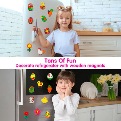 Worgree Easter Crafts for Kids, 36 Pcs DIY Wooden Magnets Art Craft Supplies Painting Kit for Boys Girls Ages 4-8 8-12 Birthday Easter Activities Toys Gifts Party Favors Basket Goodie Bag Stuffers