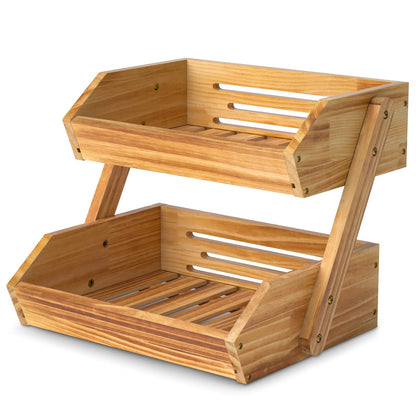 Merysen 2-Tier Wooden Fruit Vegetable Basket For Kitchen Countertop, Large
