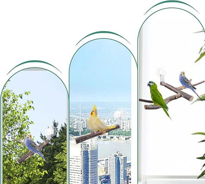 SnowTing Shower Perch Platform with Suction Cups for Bird, Small and Medium Bird Parrot Parakeet African Grey Window Wall Bath Stand Wood Window Perch (Two-Y-Type)