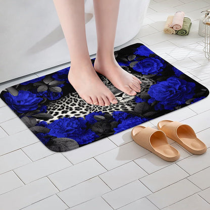 3D Leopard Rug Blue Rose Cheetah Print Bathroom Rugs for Kids Child,African Safari Animals Kitchen Mat Novelty Big Cat Wildlife Wild Animal Room Decor Shaggy Water Absorbent Shower Mat 16"x24"