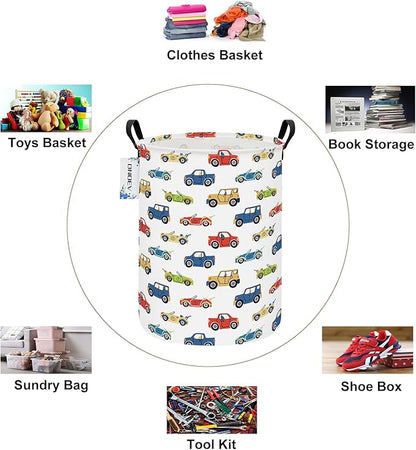 Round Foldable Kids' Racing Cars Laundry Hamper Boys Gift Basket Vehicles