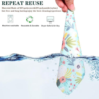 12Pcs Multicolor Flowers Drawing Microfiber Cleaning Cloths