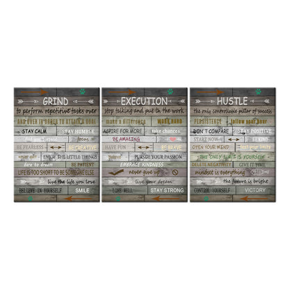 PSYYSP 3 Piece Canvas Wall Art Grind Execution Hustle Posters, Rustic Motivational Triptych Wall Decor for Office, Bedroom, Dorm, Business Workspace, Framed Canvas 36x16inch