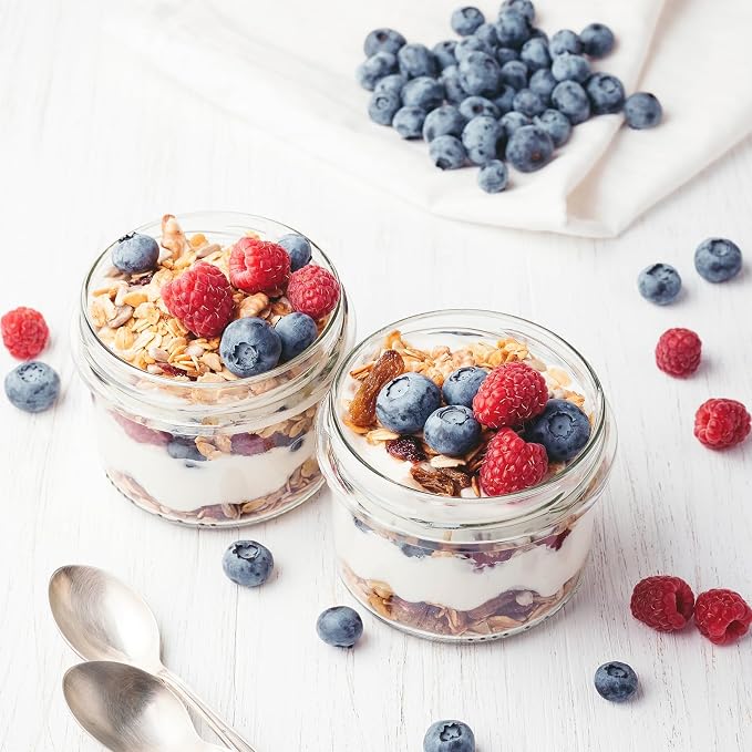 SHOWIN Overnight Oats Containers with Lids, 10oz Glass Jars with Lids 8 pcs, Milk White, Wide Mouth Mason jars for Salad, Yogurt, Snacks, Meal Prep