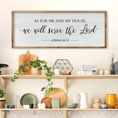 RLWangChao As for Me and My House We Will Serve the Lord Wall Decor 40"×15" Family Living Room Wood Framed Home Sign Joshua 24 15 Bible Verse Christian Plaque Hanging Wall Art (Wood)