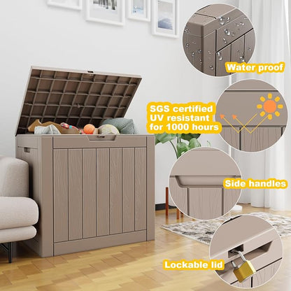 Vixzen 30 Gallon Deck Boxes Outdoor Waterproof, Lockable Storage Box for Patio Cushions Storage Furniture, Garden Tools, Pool Supplies, Weatherproof and UV Resistant (Grey, 30 Gallon)
