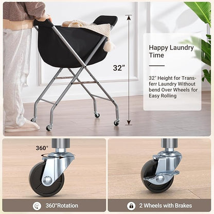 ELYKEN Laundry Cart with Wheels, 32”H Easy Rolling Laundry Hamper with