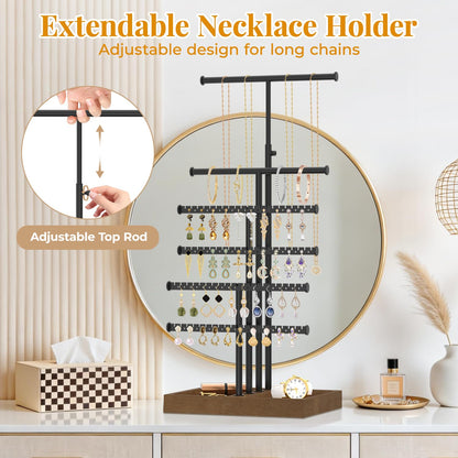EsLuker.ly Necklace Earring Holder Organizer Display, Adjustable Jewelry Tree Stand with Stable Wooden Storage Base for Women Vendors, 6 Tier Large Bracelet Bangle Rack Tower, Stress-Free Mornings