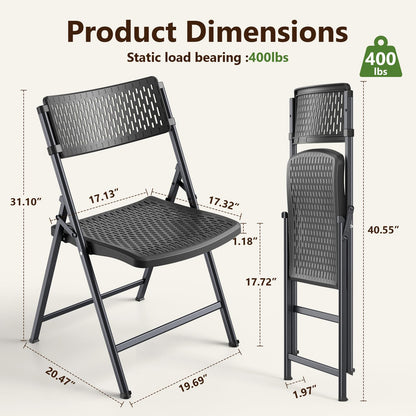 Folding Chair 4 Pack, Foldable Portable Chair with Breathable Molded Plastic Mesh Back & Seat, Sturdy Metal Frame Support up to 400lbs, Indoor Outdoor Foldable Chair for Party,Dinnig,Events,Black