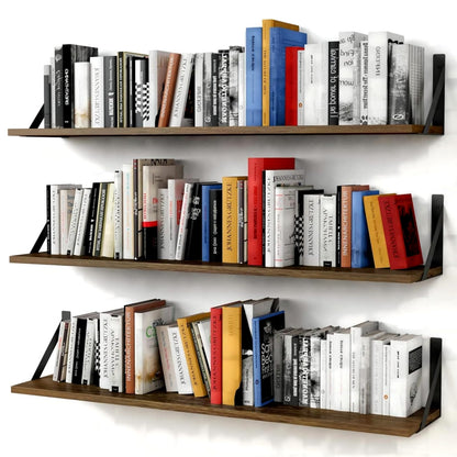 Forbena Floating Book Shelves for Wall Set of 3, 36 Inches Long Wall Bookshelf for Bedroom, Large Wood Heavy Duty Hanging Bookshelves for Books, Living Room Decor, Closet Storage (Rustic Brown)