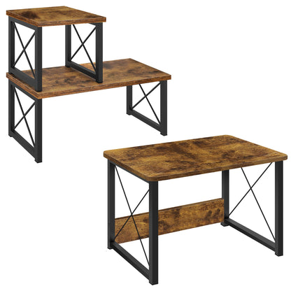 ELITEROO Wood Desktop Shelf, 2 Tier Desk Shelves + Printer Stand, Printer Riser Stands, Small Bookshelf Organizer, Office Storage Rack and Cubicle Organizers Accessories for Dorm Office Home, Brown