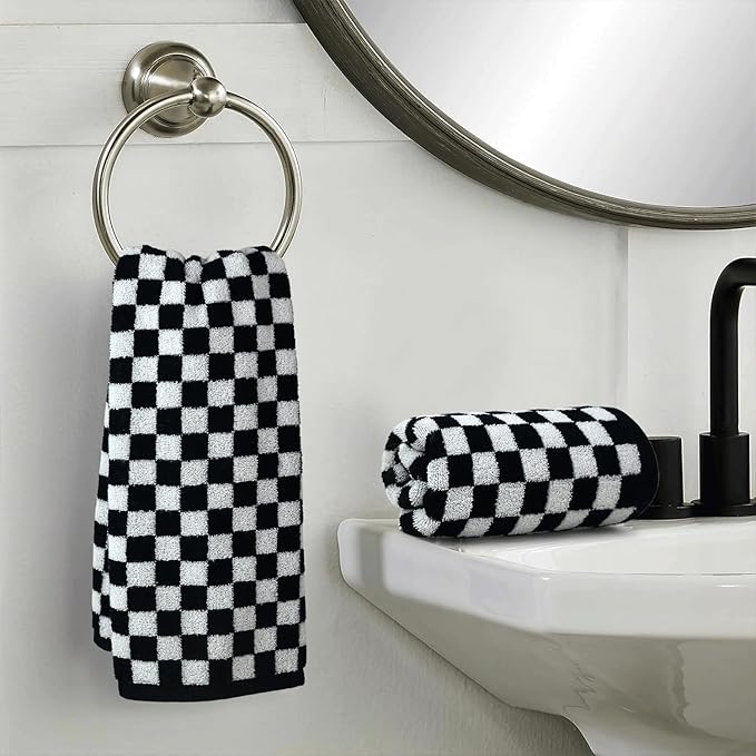 Jacquotha Black and White Hand Towels 4 Pack, Cotton Decorative Bathroom Hand