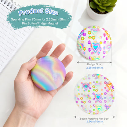 300 Pcs Badge Protective Film, Button Maker Supplies Glittering Film, with 1 Gasket,10 Styles Holographic Glitter Film,1 Style Clear & 1 Style Blank Paper for 2.25 Inch 58mm Button Maker Machine (300)