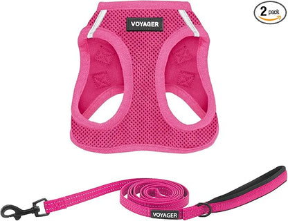 Best Pet Supplies Voyager Step-in Air All Weather Mesh Harness and Reflective Dog 5ft Leash Combo with Neoprene Handle, for Small, Medium and Large Breed Puppies - Fuchsia, X-Small