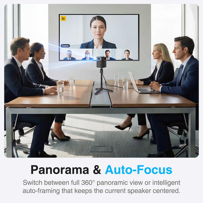 PANOCORE360 All-in-One Meeting Camera - 360° Conference Cam for PC Mac, Speaker & Mic Array, Auto Speaker Focus, 1080P Output, AI Voice Isolation, Local Recording,Compatible with Webex/Zoom/Teams/Meet